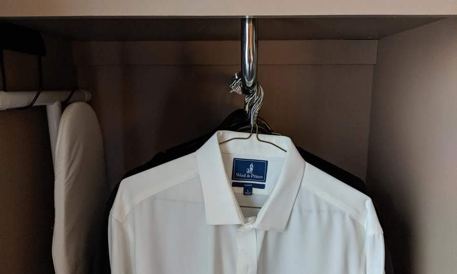hotel closet with oddly placed rack