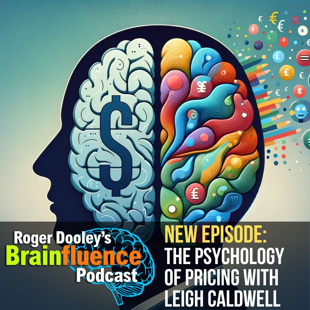 The Psychology of Pricing with Leigh Caldwell, illustrated by a stylized brain with currency symbols
